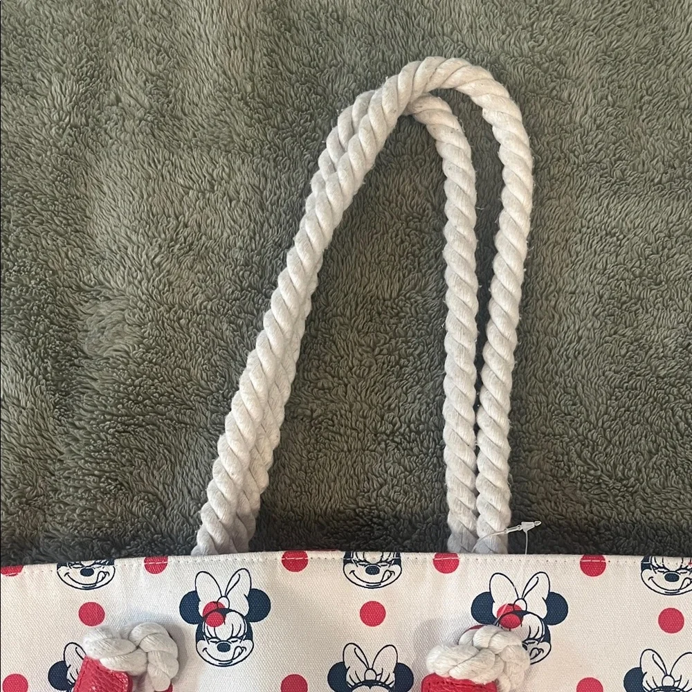 Disney Minnie Mouse White and Red Canvas Tote with Navy Character Motif